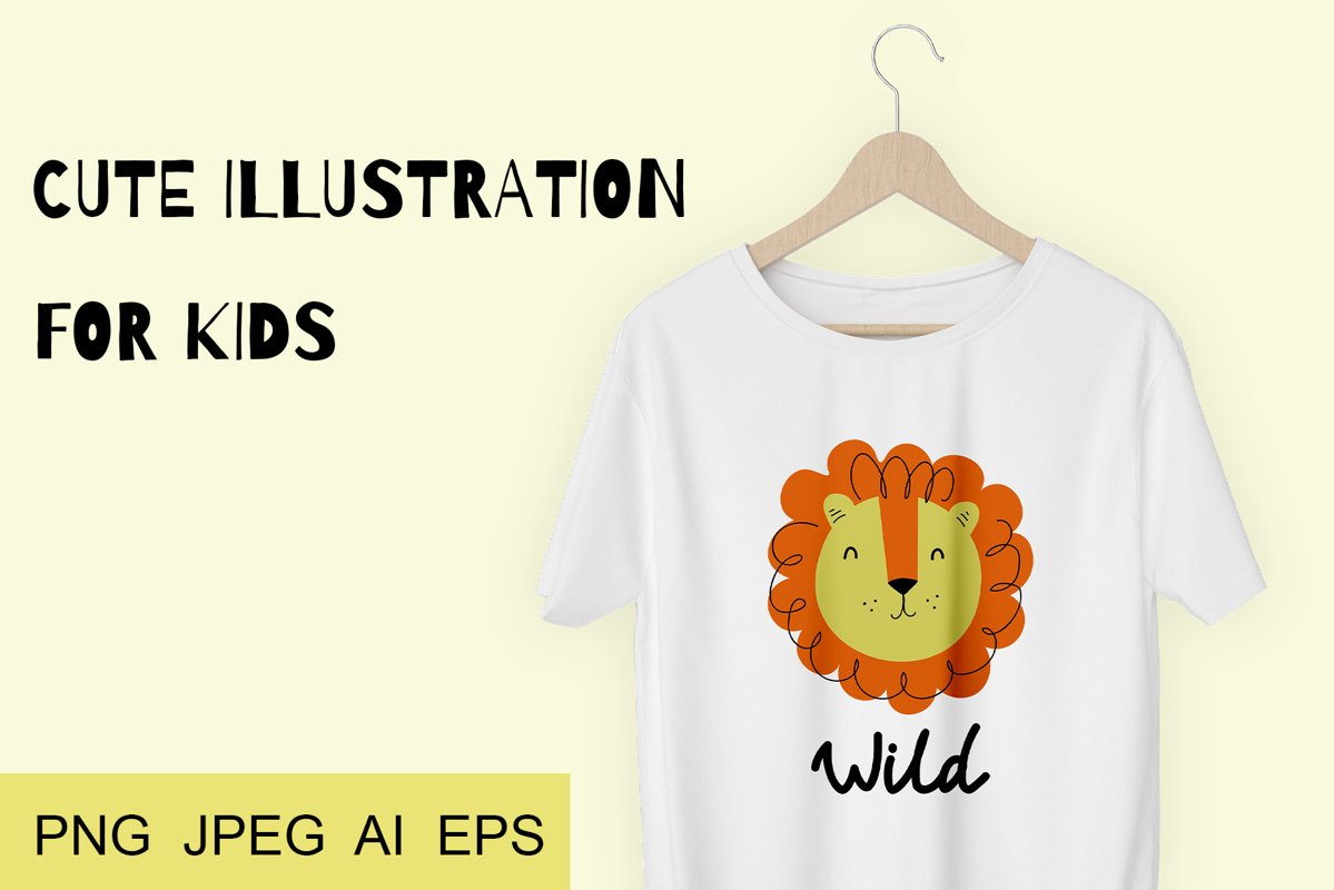 Kids print illustration. Vector illustration with lion. example image 1