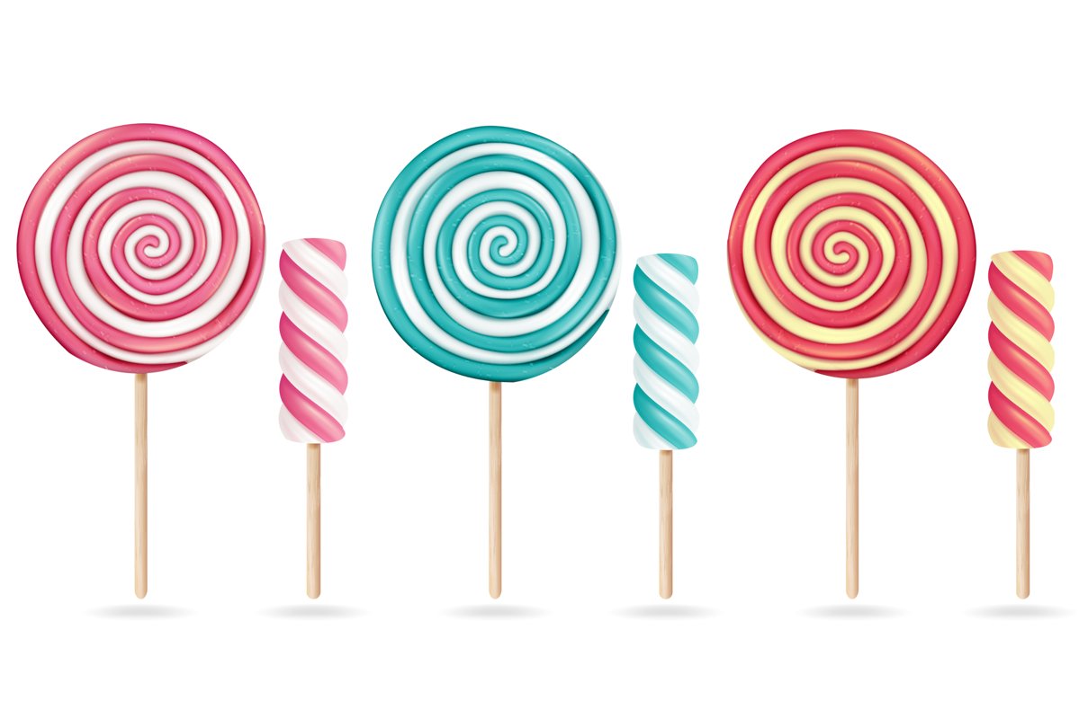 Round Pink Lollipop Set Vector. Cream Marshmallow On Stick. example image 1