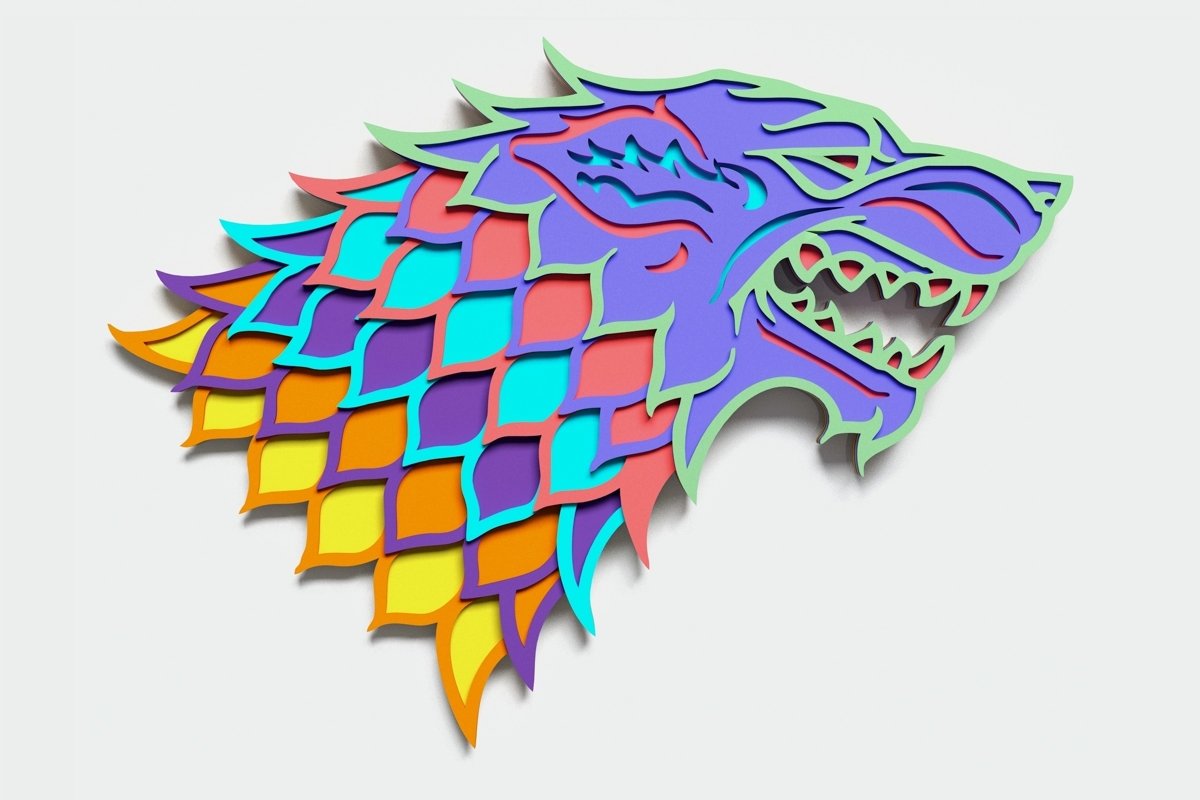 Multilayer House Stark Mandala, Vector file for cutting example image 1