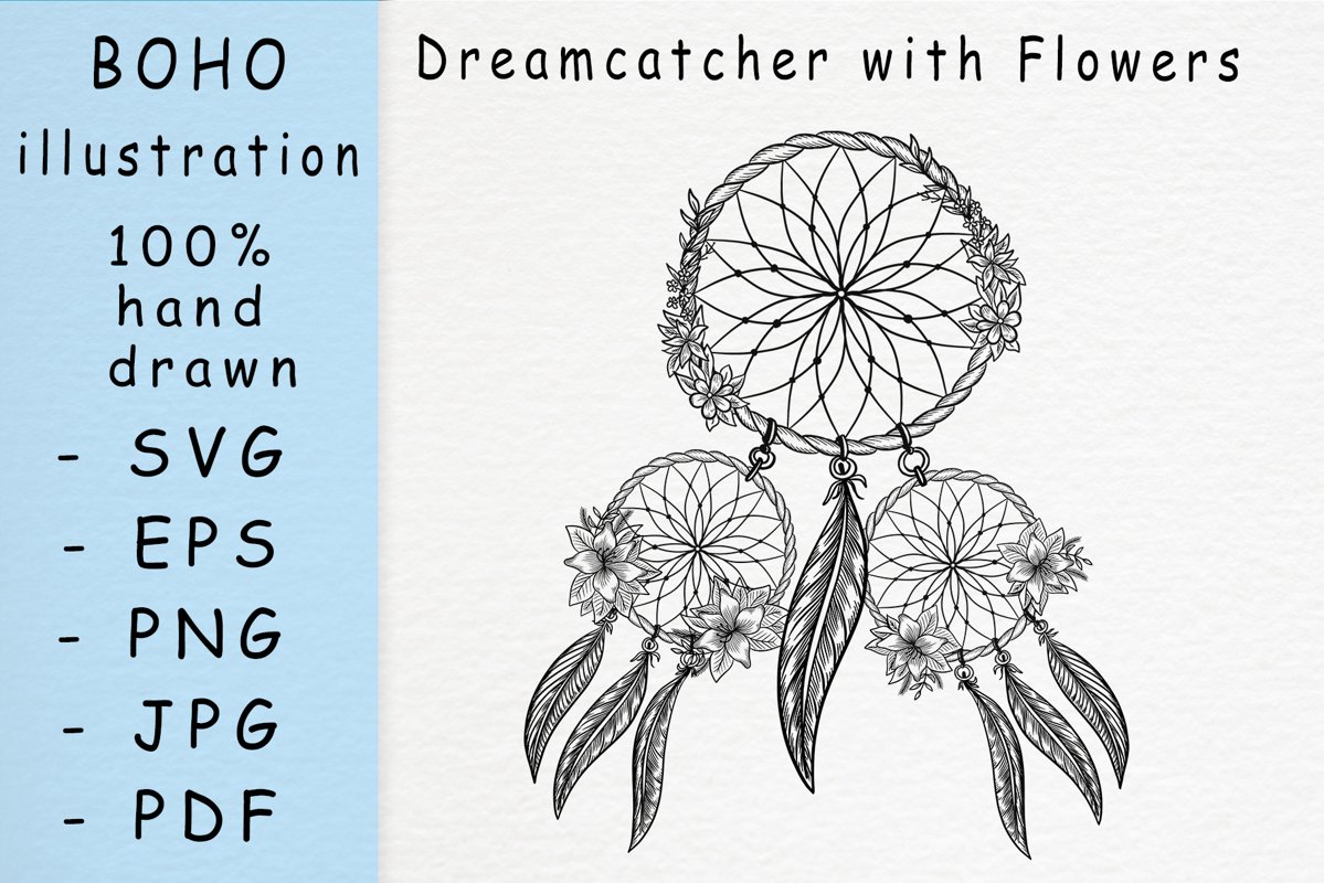 Boho illustration / Dreamcatcher with flowers example image 1