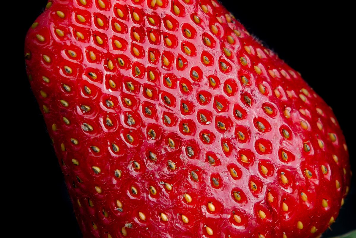 Giant fresh strawberries on a black background example image 1