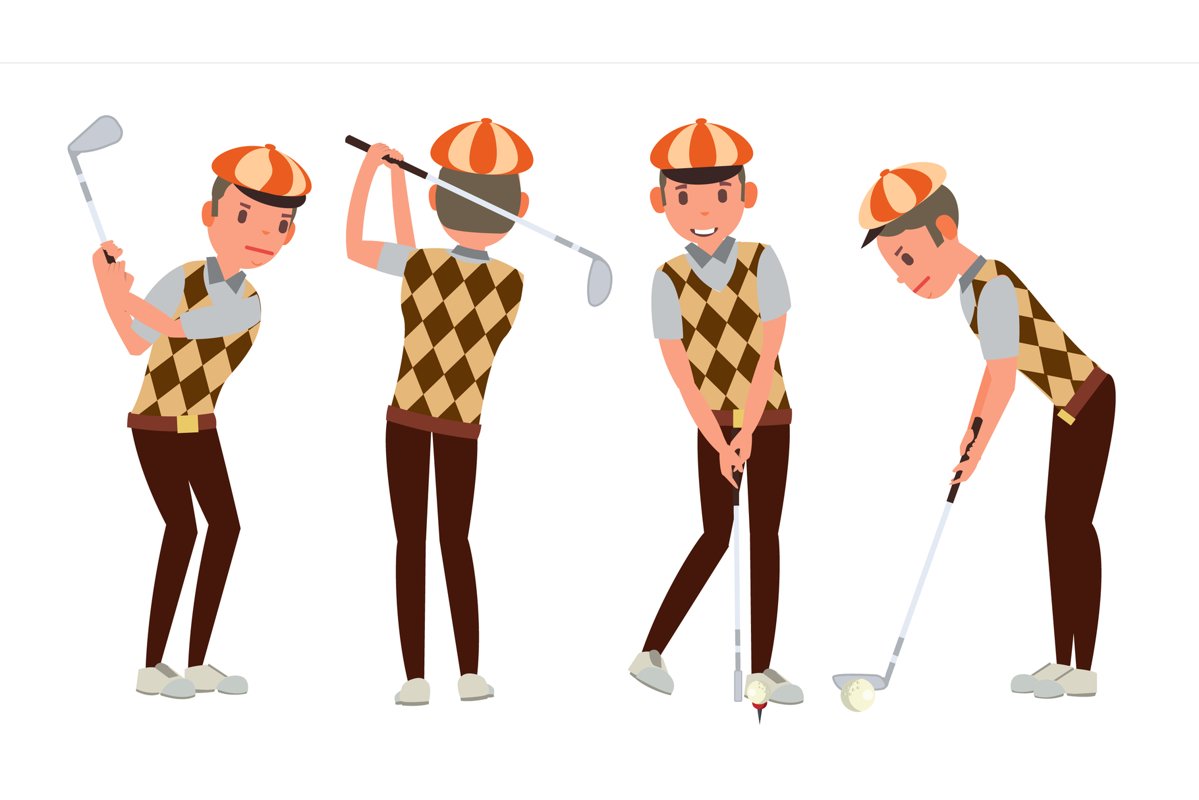 Classic Golf Player Vector. Swing Shot On Course. Diferent example image 1