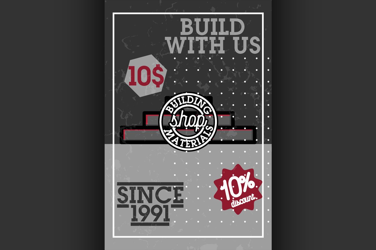 Color vintage building materials shop banner example image 1