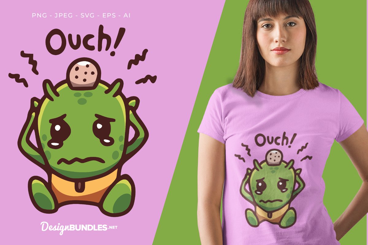 Bumped Head Green Alien Vector Illustration For T-Shirt example image 1