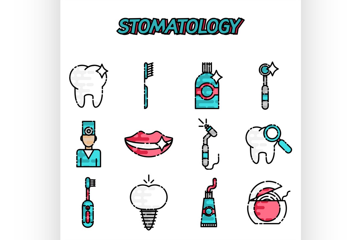 Stomatology flat icons set example image 1