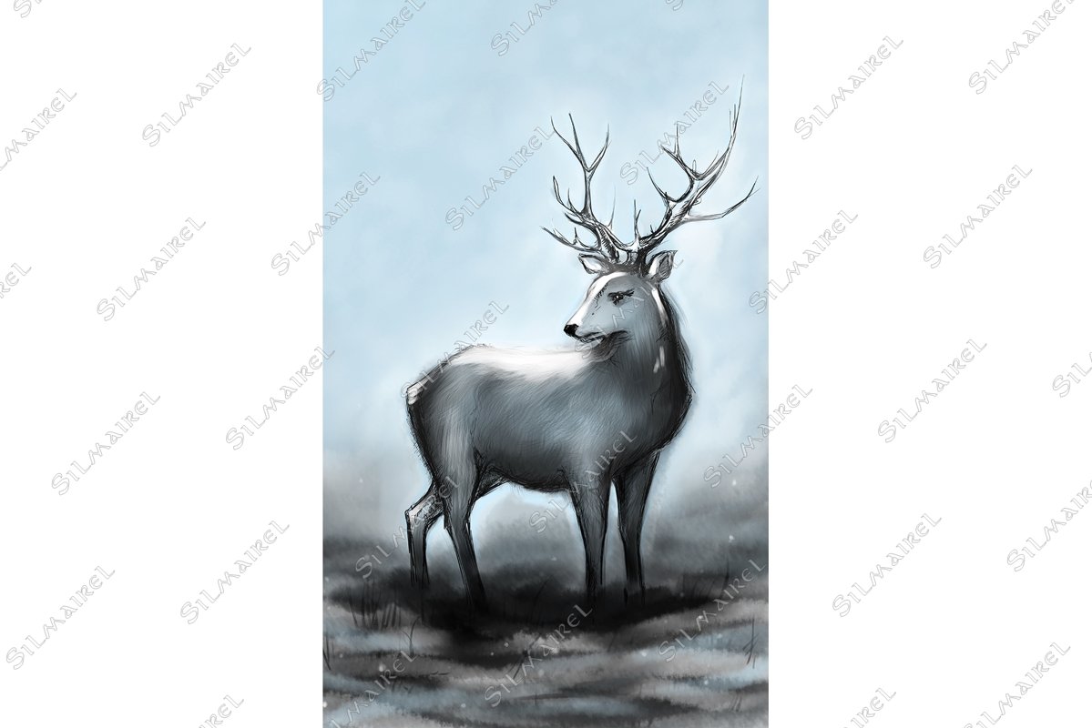 Winter snow forest navy deer with big horns example image 1