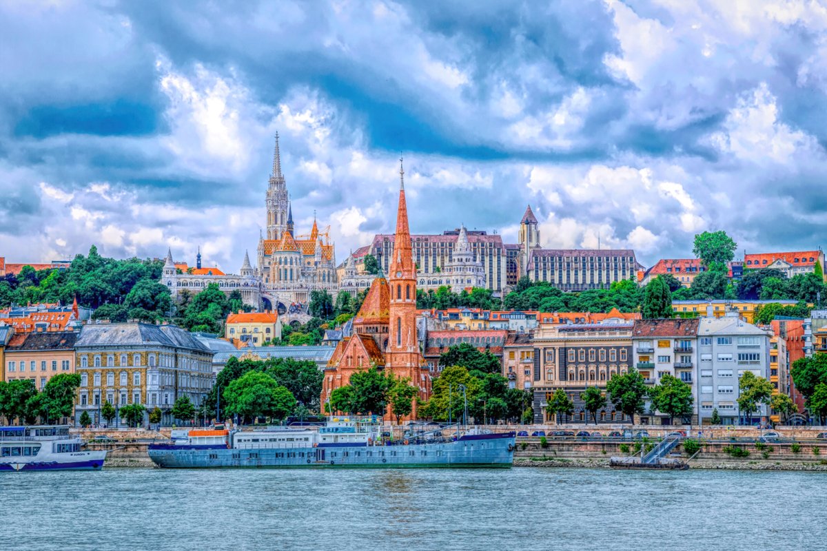 Old houses of Budapest and the Danube River example image 1