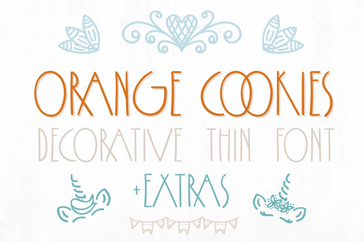 Orange Cookies - thin font with extra characters pictures example image 1