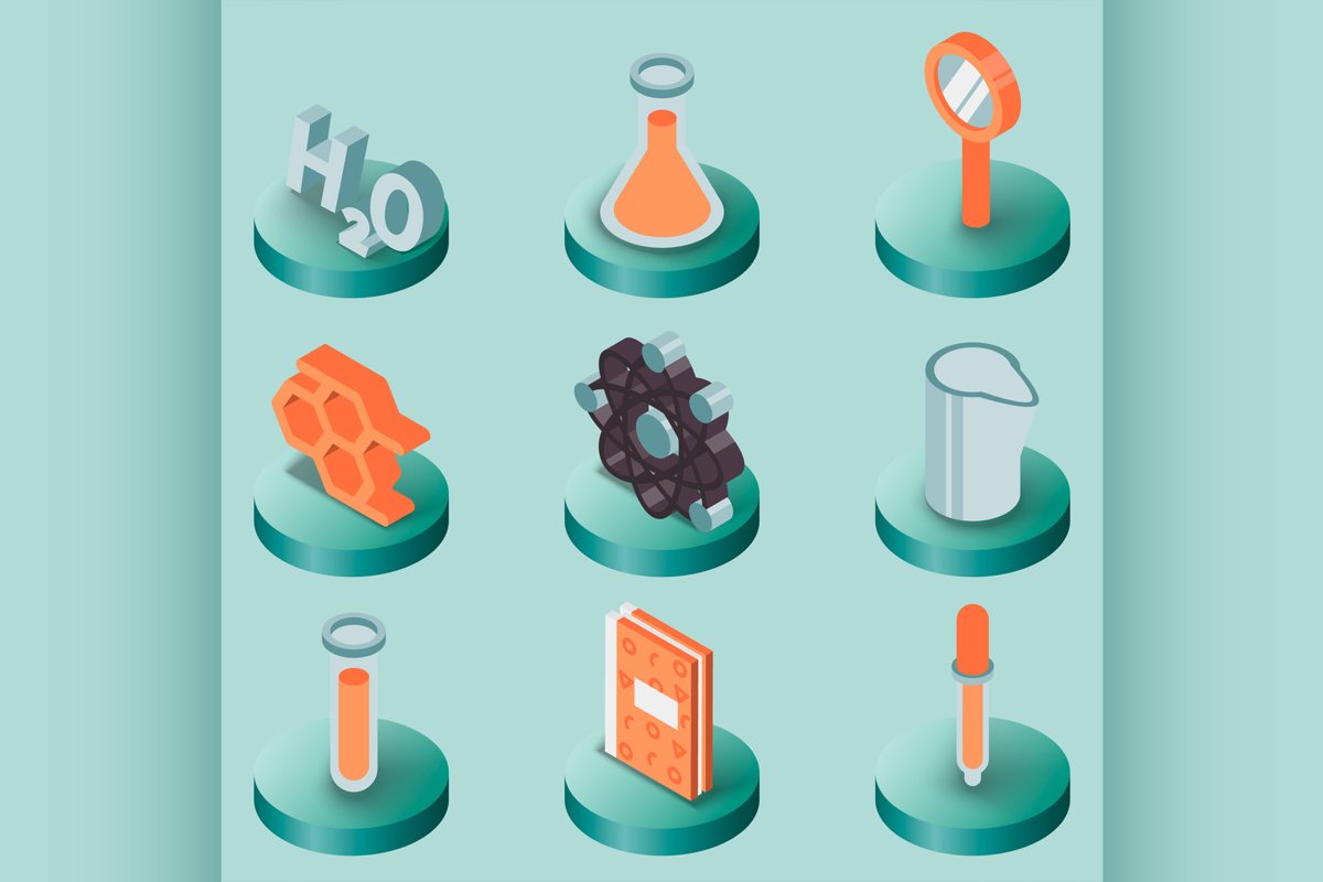 Chemical color isometric icons example image 1