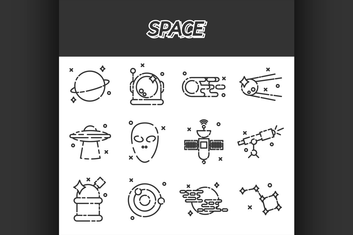 Space flat icons set example image 1