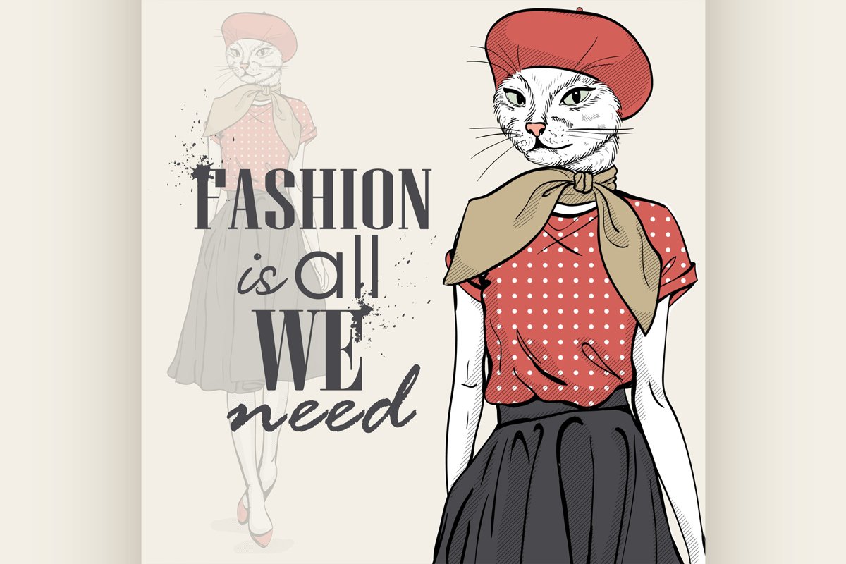 Vector elegant woman with cats had example image 1