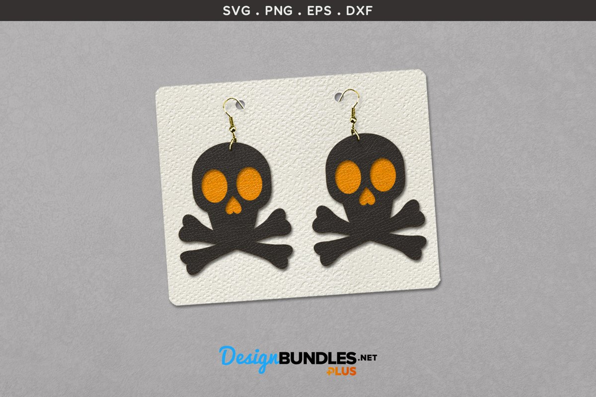 Halloween Earrings Template | Skull Silhouette example image 1