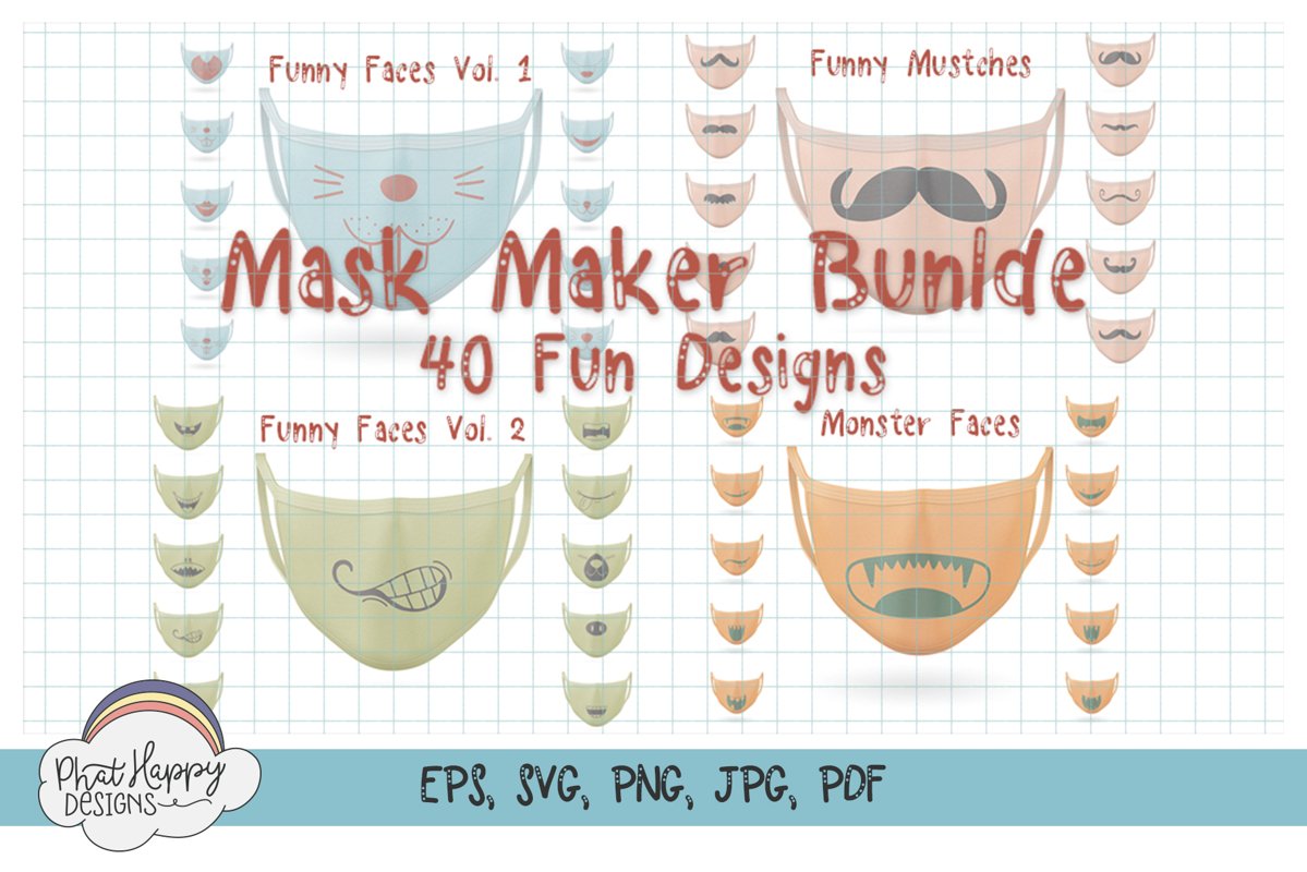 Funny Faces for Masks 40 Design Bundle - SVG Cut Files example image 1