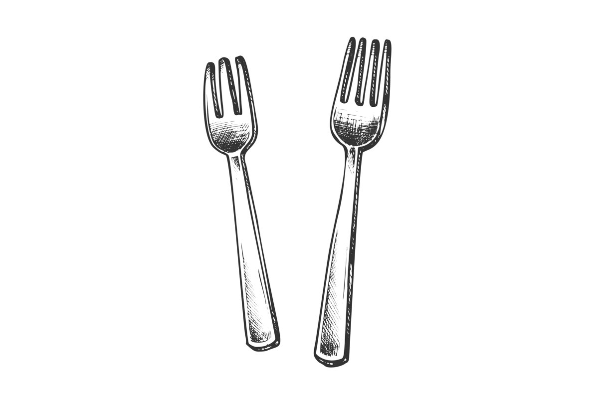 Forks Metallic Meal Kitchenware Monochrome Vector example image 1