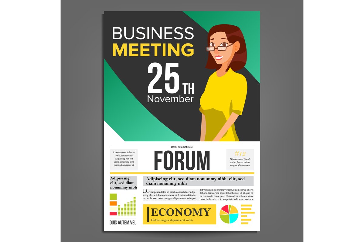 Business Meeting Poster Vector. Business Woman. Invitation example image 1