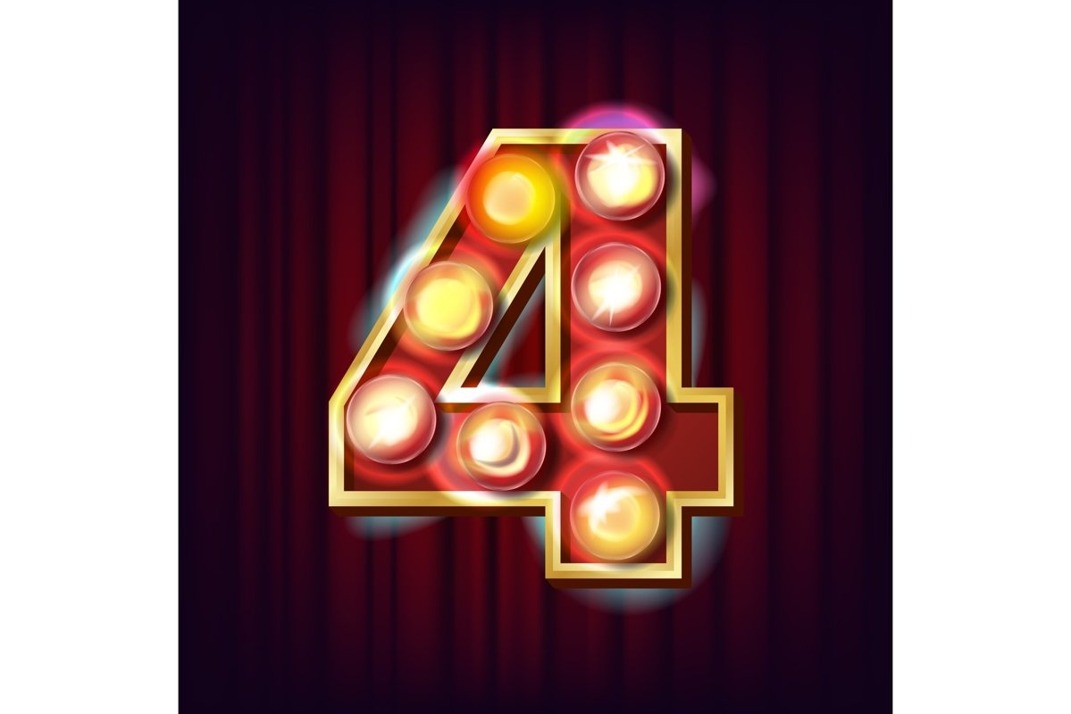 4 Number Vector. Four Font Marquee Light Sign. Realistic example image 1