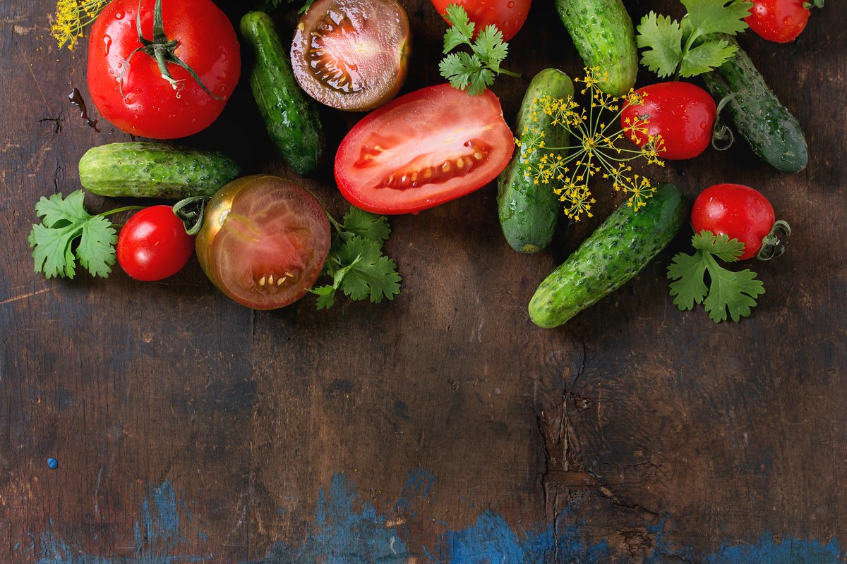 Background with tomatoes and cucumbers example image 1