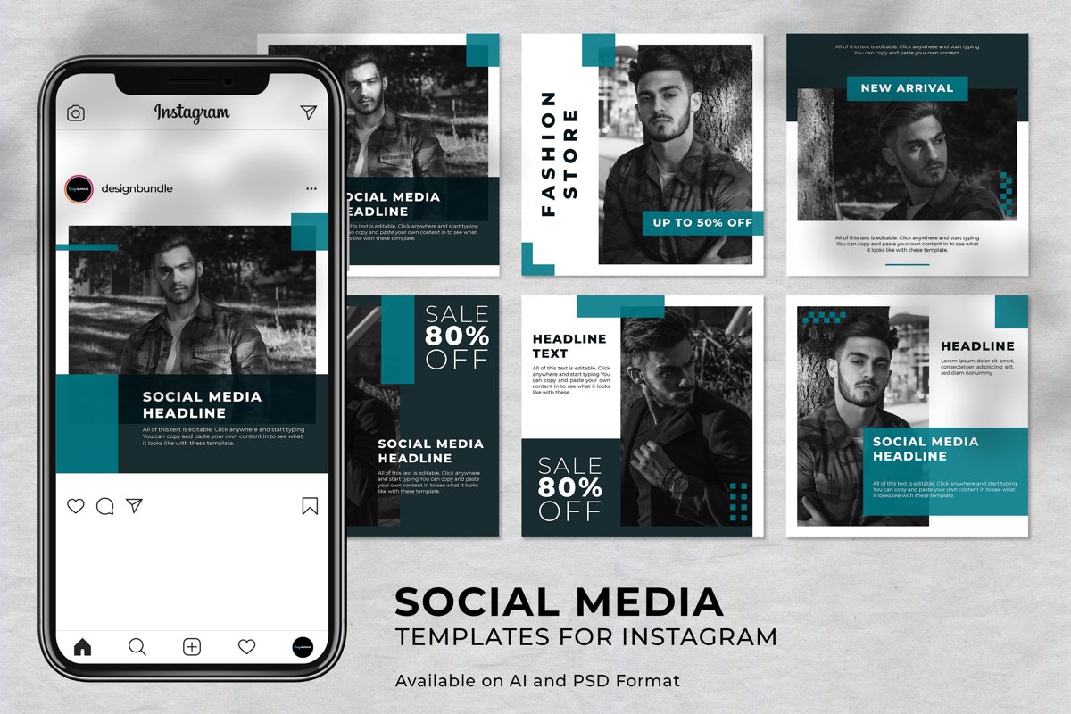 Man Fashion Instagram Social Media Template example image 1
