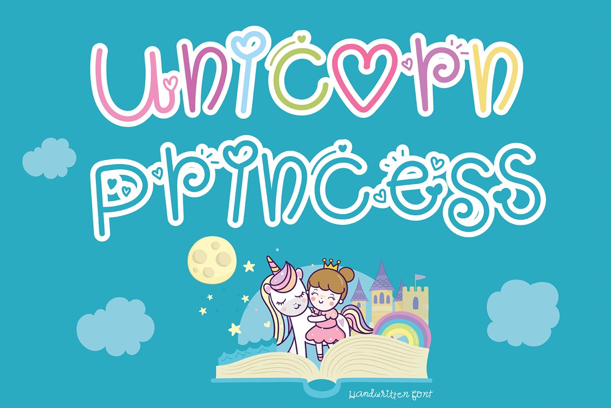 Unicorn princess Handwritten- Cute font Kawaii style example image 1