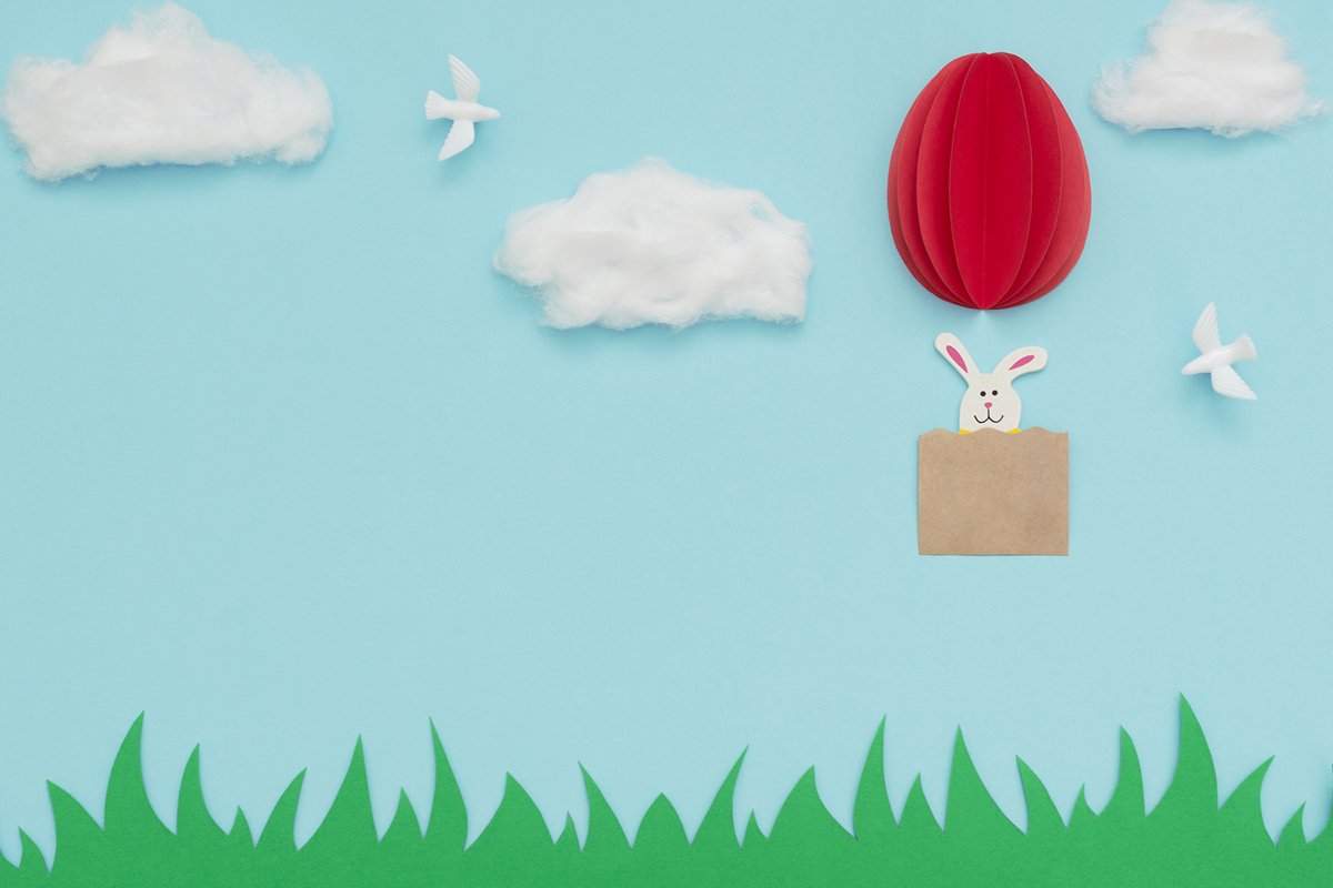Easter egg hot air balloon made of paper with bunny example image 1