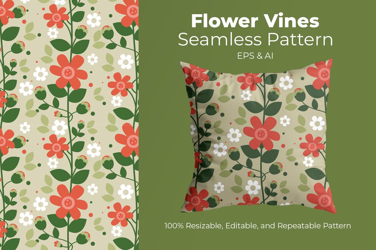Flower Vines - Seamless Pattern example image 1