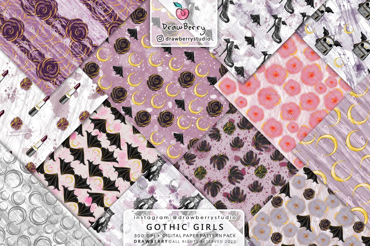 Spooky Gothic Fashion Digital Patterns example image 1