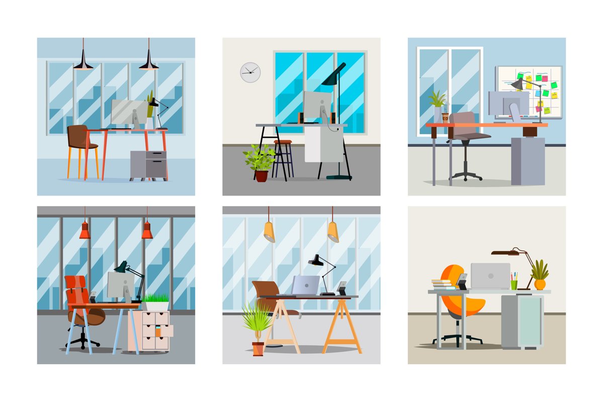 Office Interior Vector. Interior Office Room With Furniture example image 1