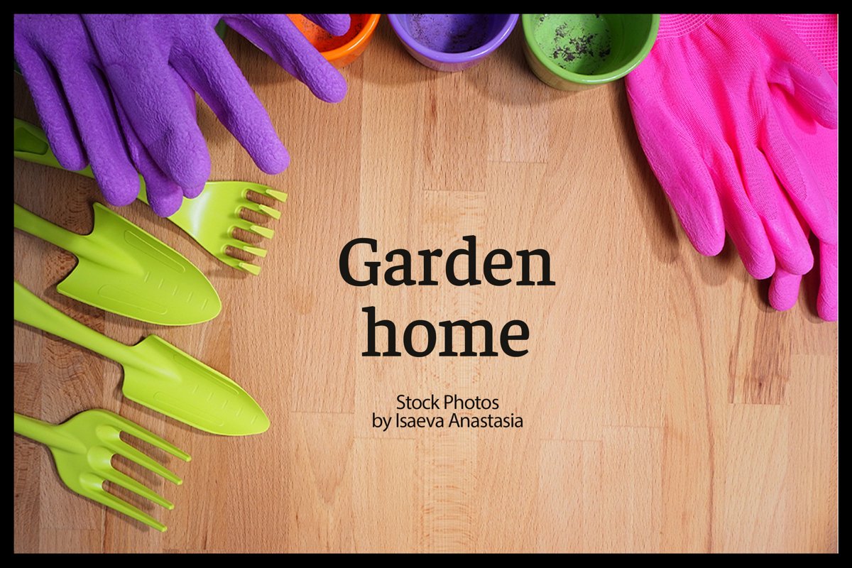 Wood background with garden tools example image 1