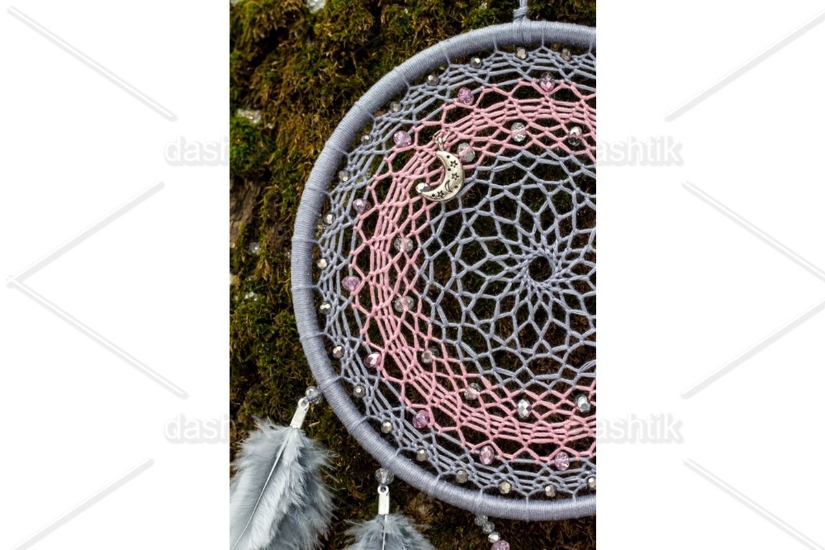 Dream catcher with feathers threads and beads rope hanging example image 1