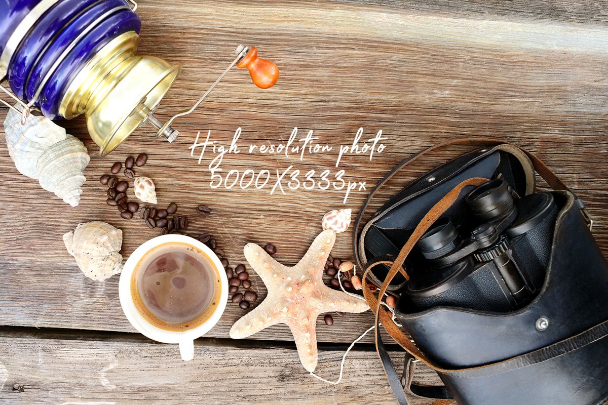 Coffee wooden background with coffee, mug, coffee mill example image 1