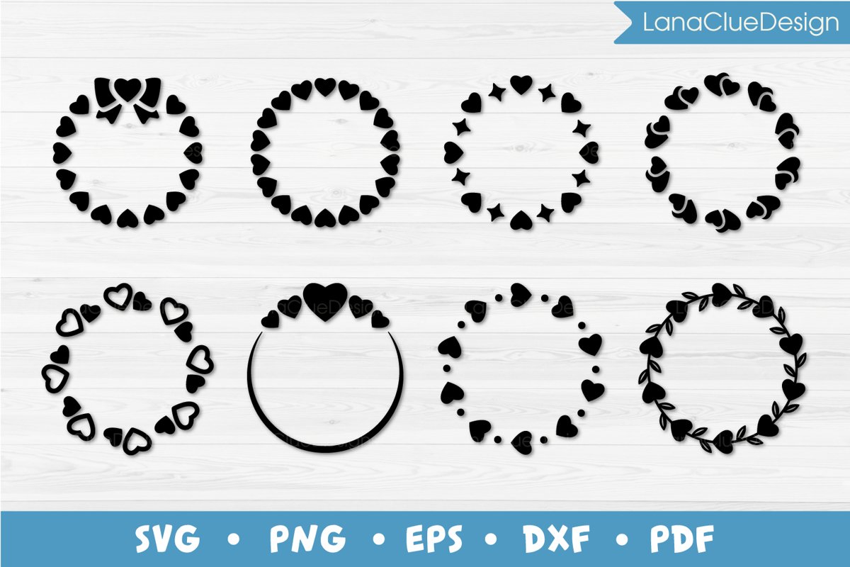 8 Circle Hearts Frames SVG, Round Monogram Frames example image 1