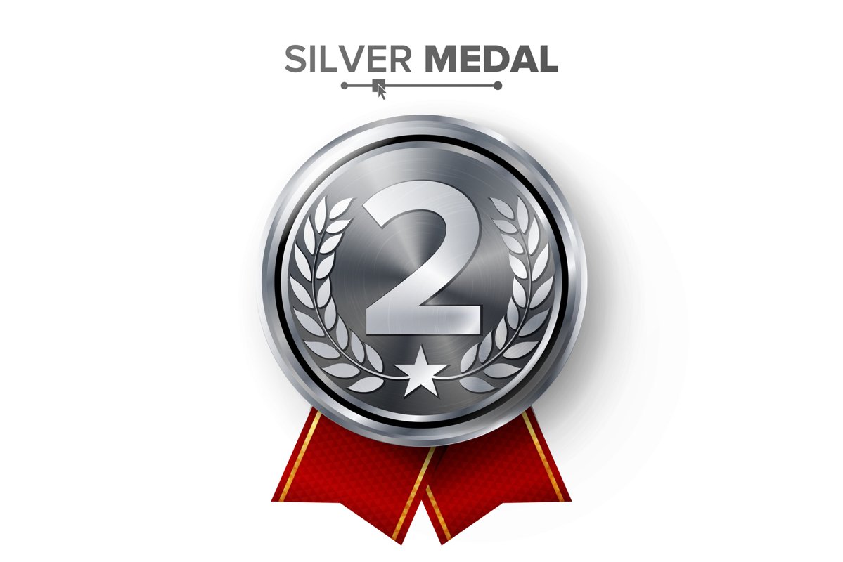 Silver 2st Place Medal Vector. Metal Realistic Badge With example image 1