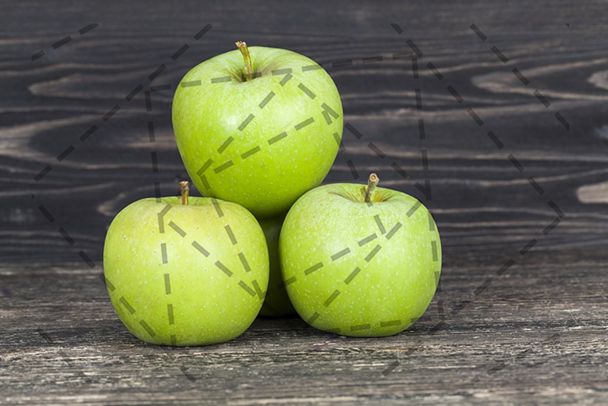 Green apple black table wall pile. example image 1