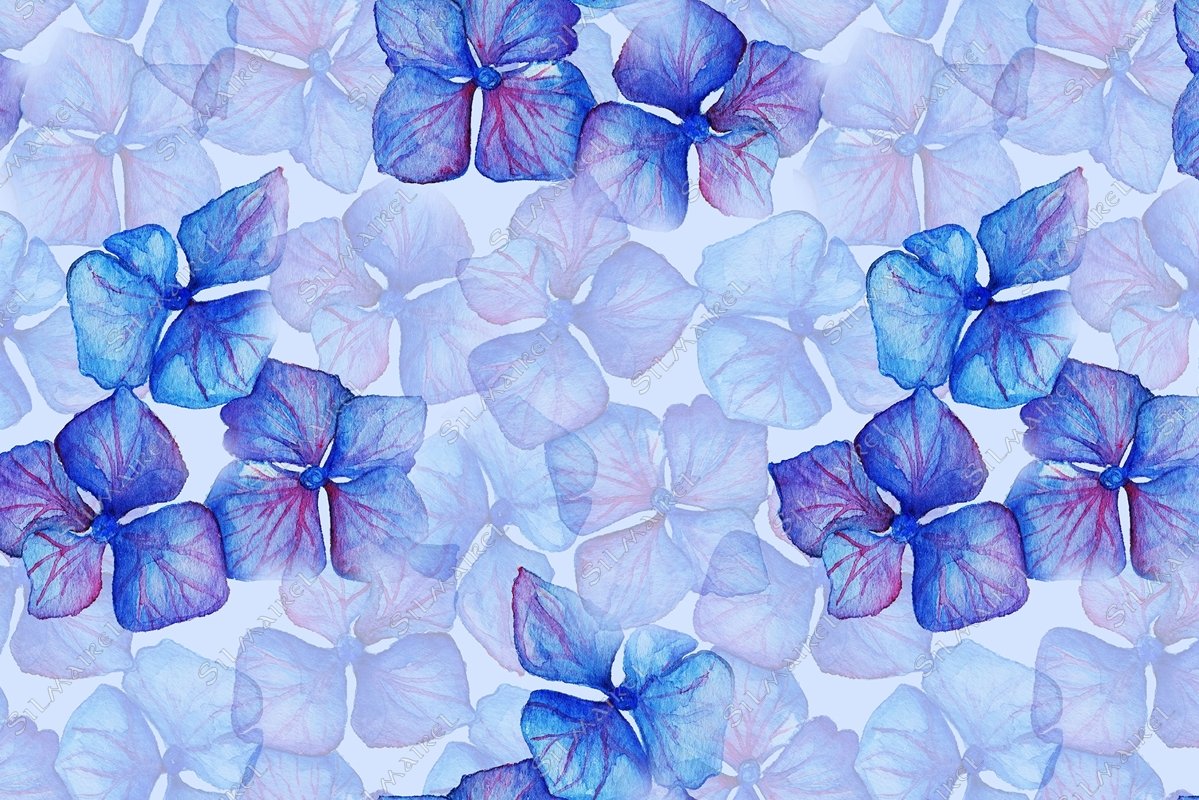 Blue violet hydrangea flowers composition seamless pattern example image 1