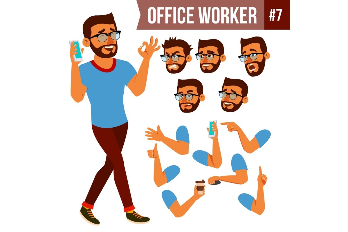 Office Worker Vector. Face Emotions example image 1