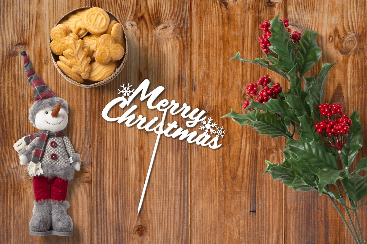 Cake topper 'Merry Christmas' CNC laser cutting template DXF example image 1