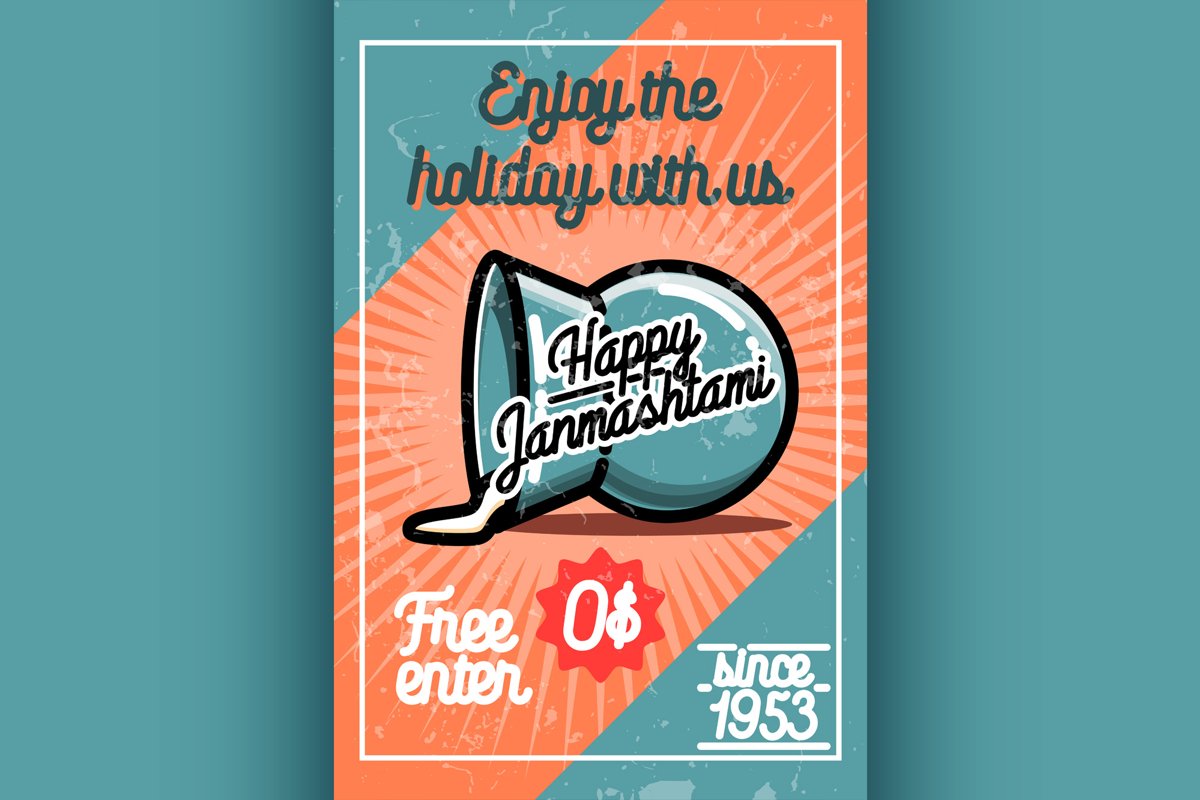 Color vintage janmashtami poster example image 1