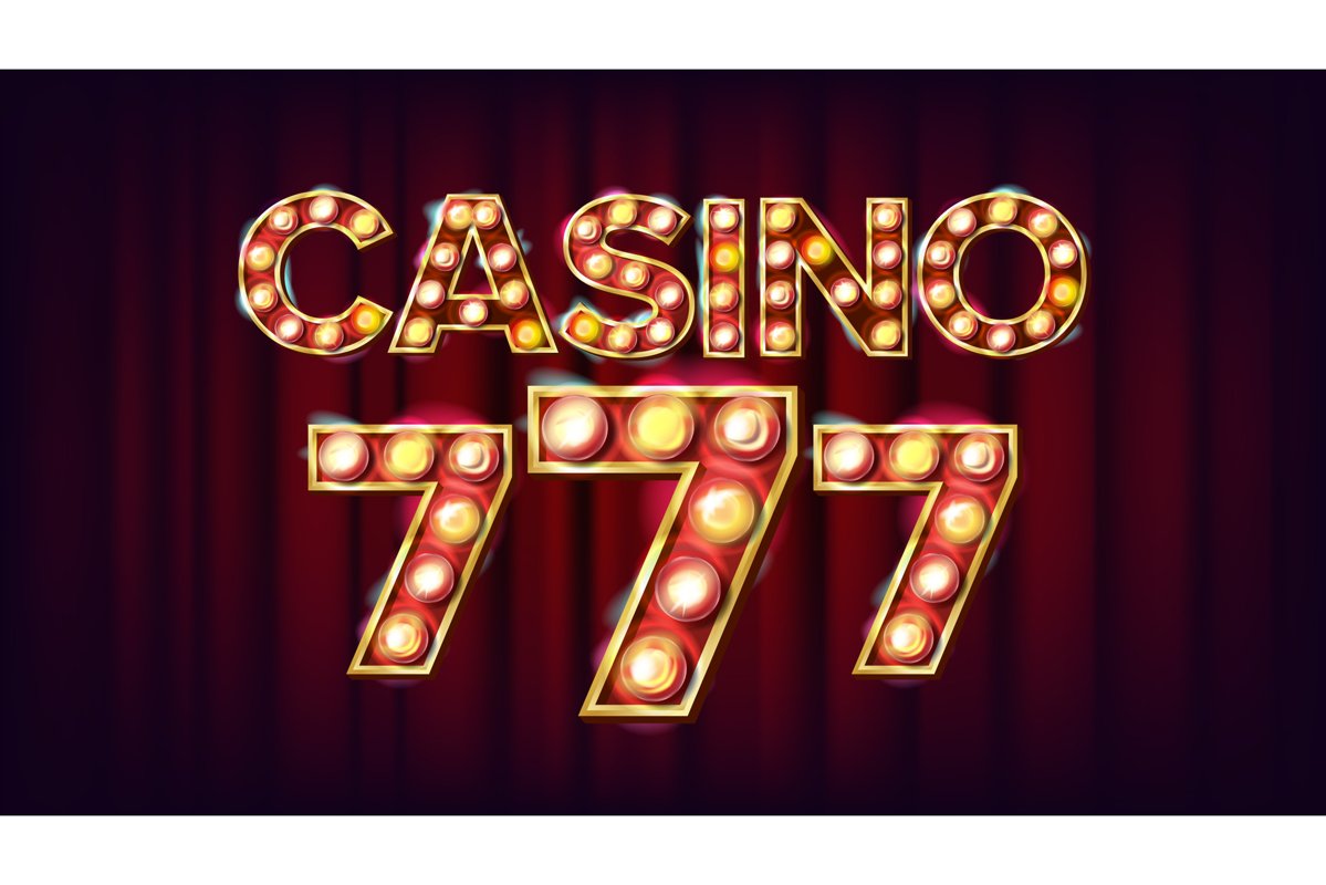 Casino 777 Banner Vector. Casino Vintage Style Illuminated example image 1