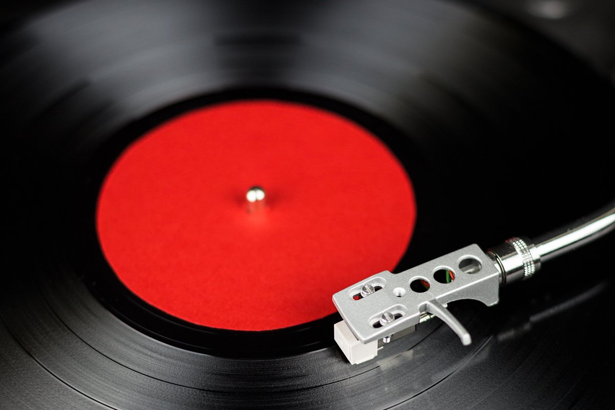 Professional party djs turntable on black background example image 1