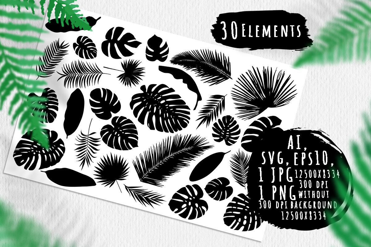 Tropic leaves silhouettes bundle example image 1