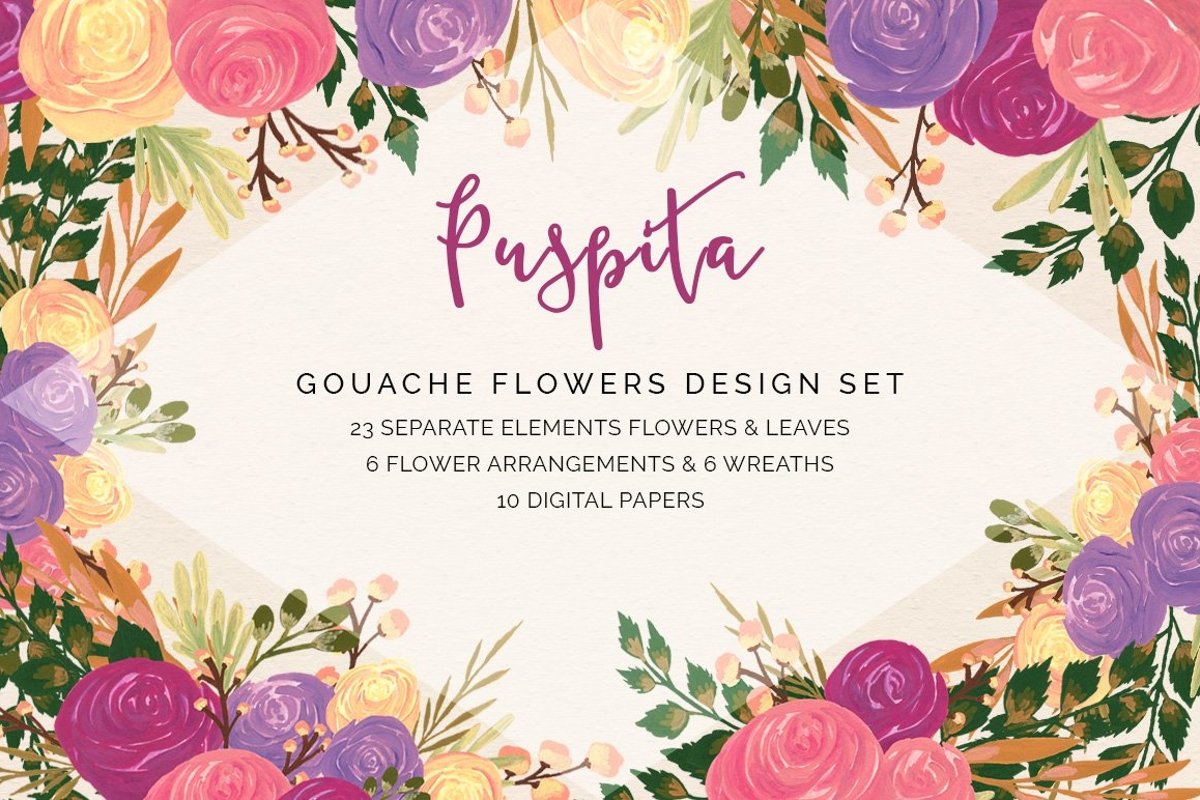 Puspita Gouache Flowers Design Set example image 1