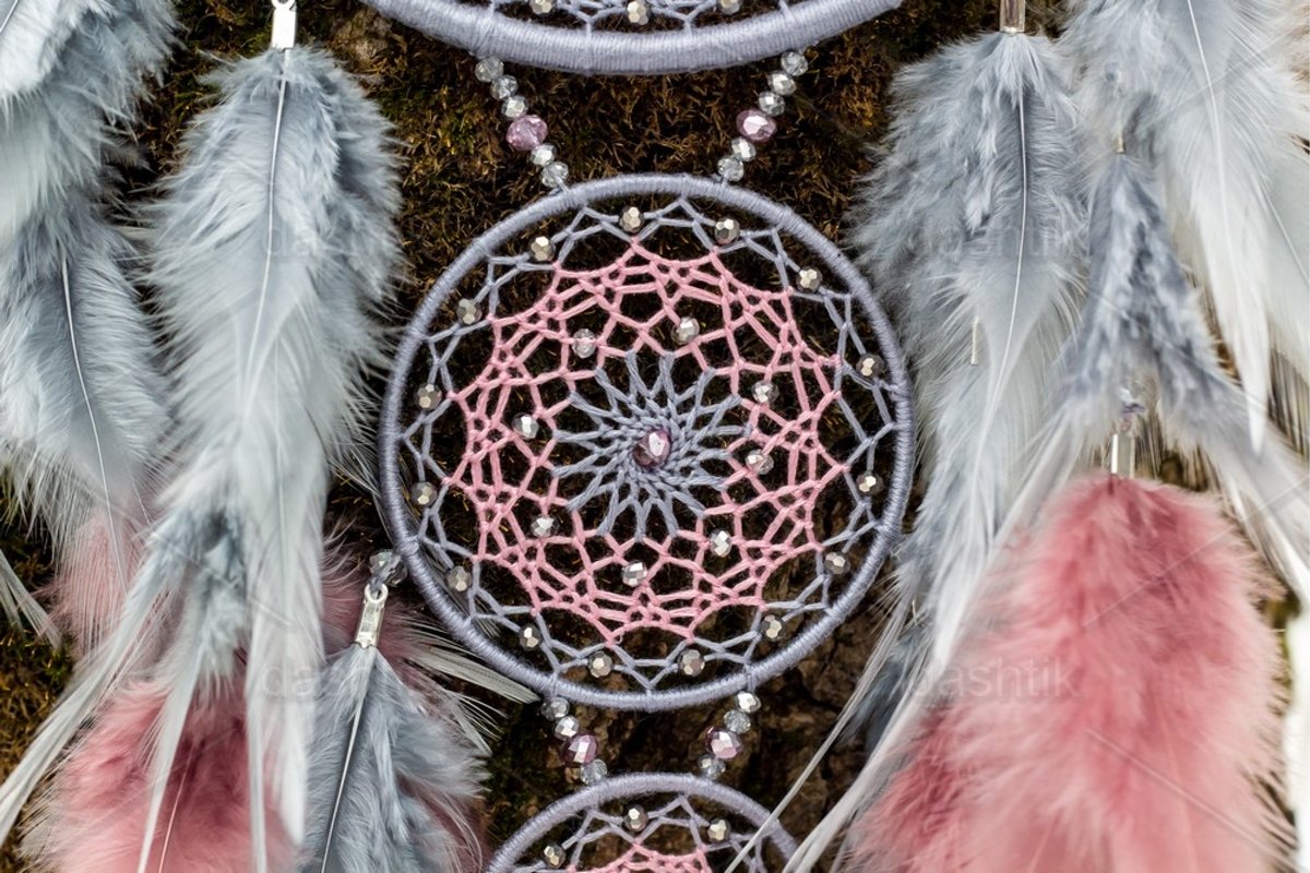 Dream catcher with feathers threads and beads rope hanging example image 1