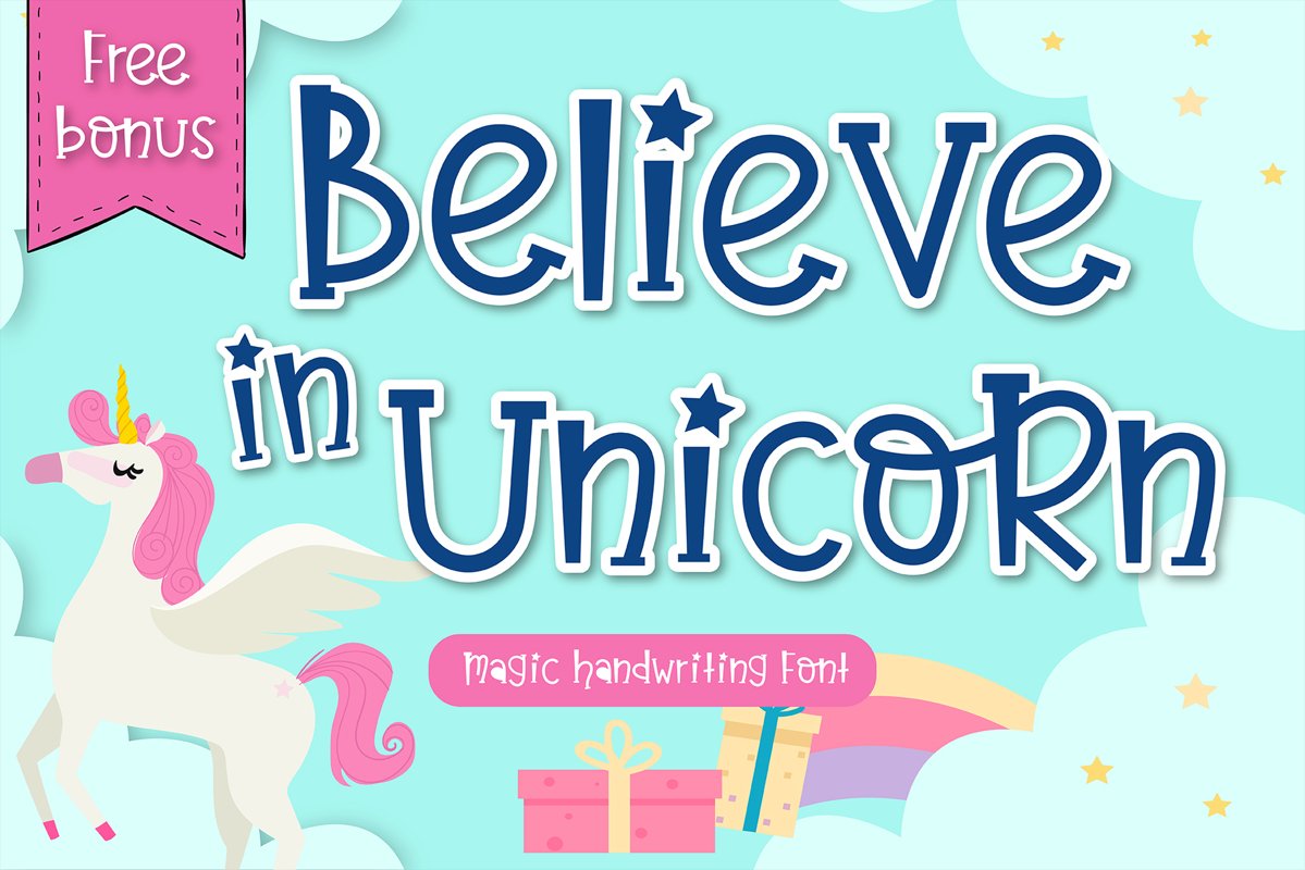 Believe in unicorn Handwriting- cute kid font Kawaii style! example image 1