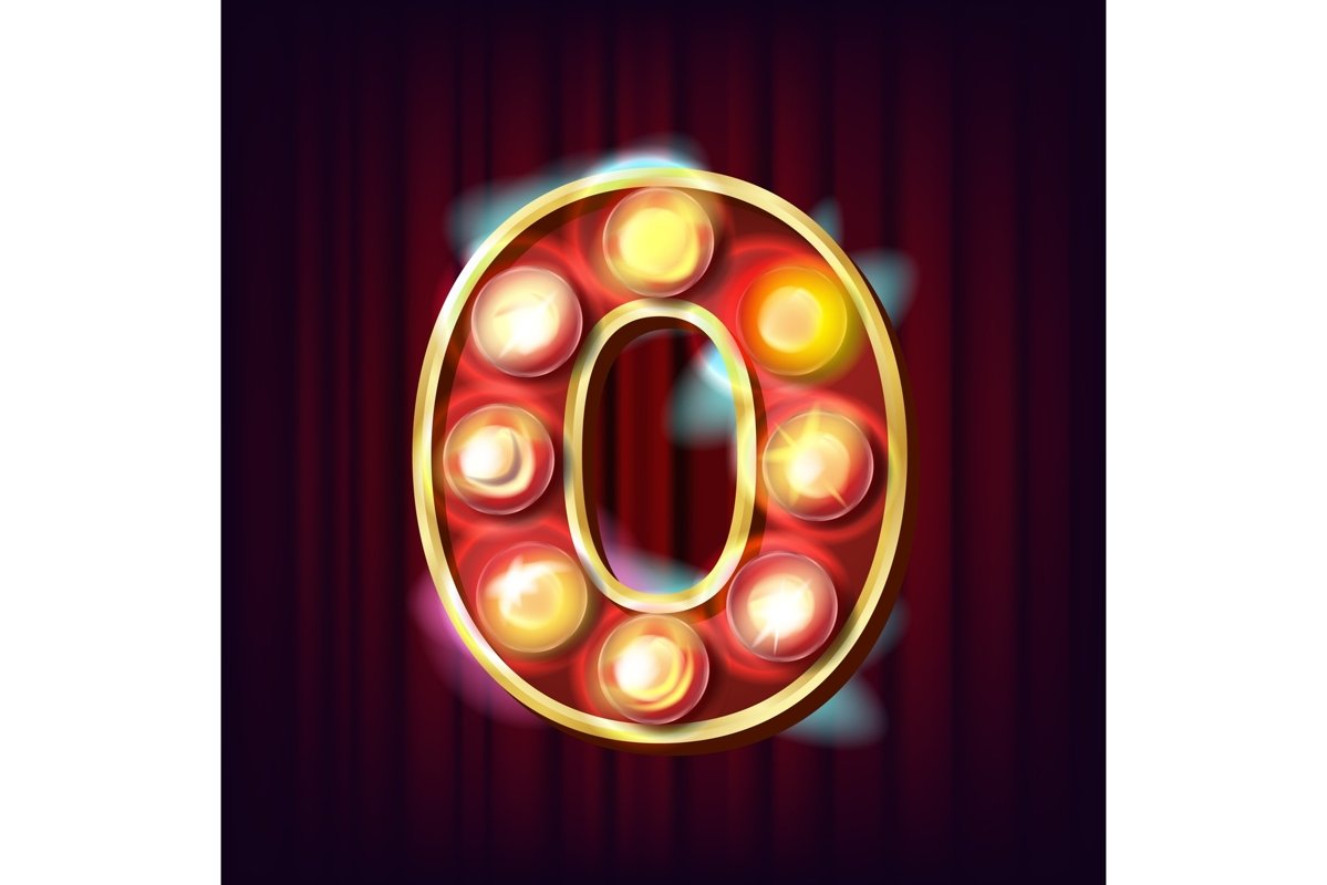 0 Number Vector. Zero Font Marquee Light Sign. Realistic example image 1