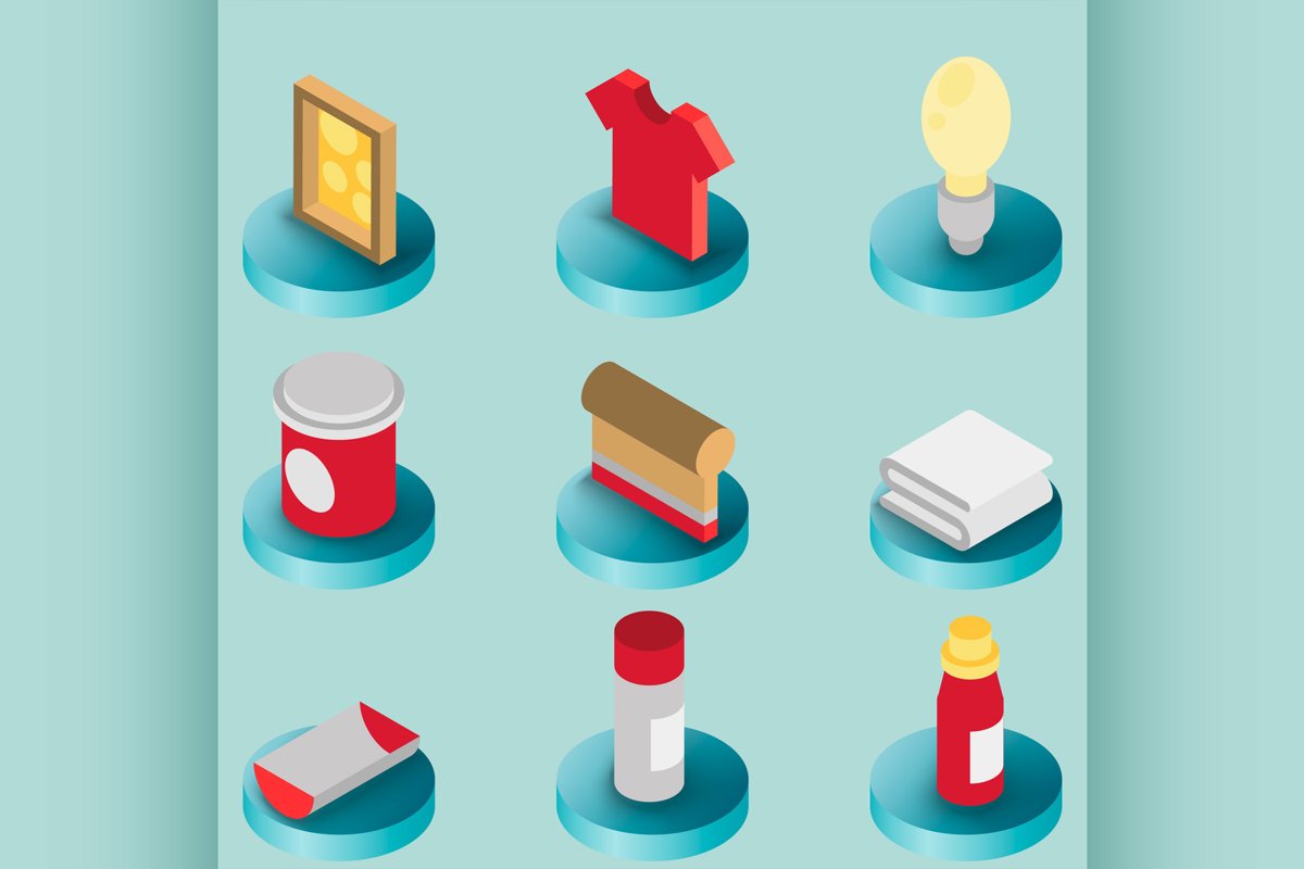 Silkskreen color isometric icons example image 1