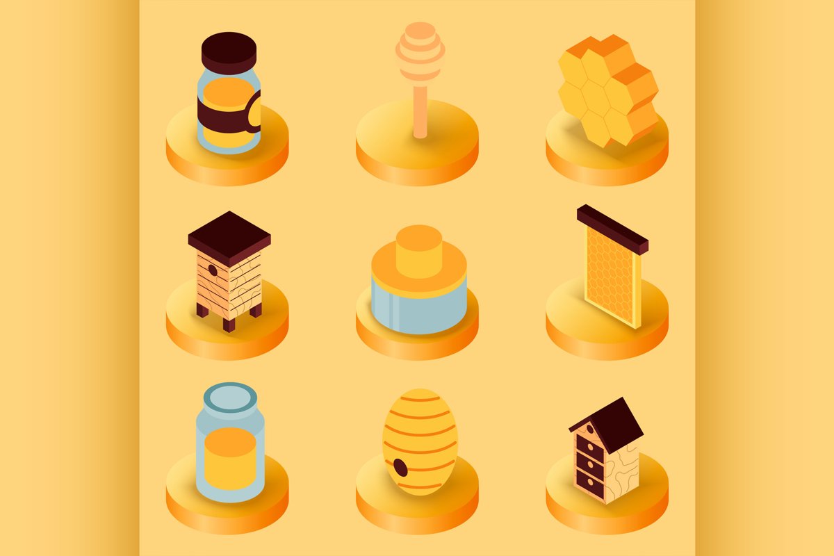 Honey flat isometric icons example image 1
