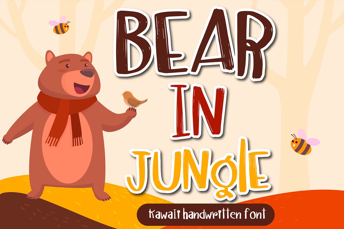 Bear in Jungle Kawaii handwritten font example image 1
