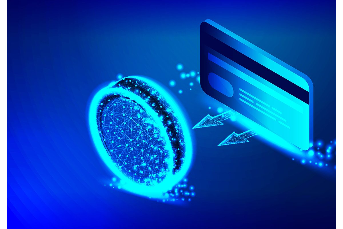 bank card and coin. withdrawal of money. Money, payment symb example image 1