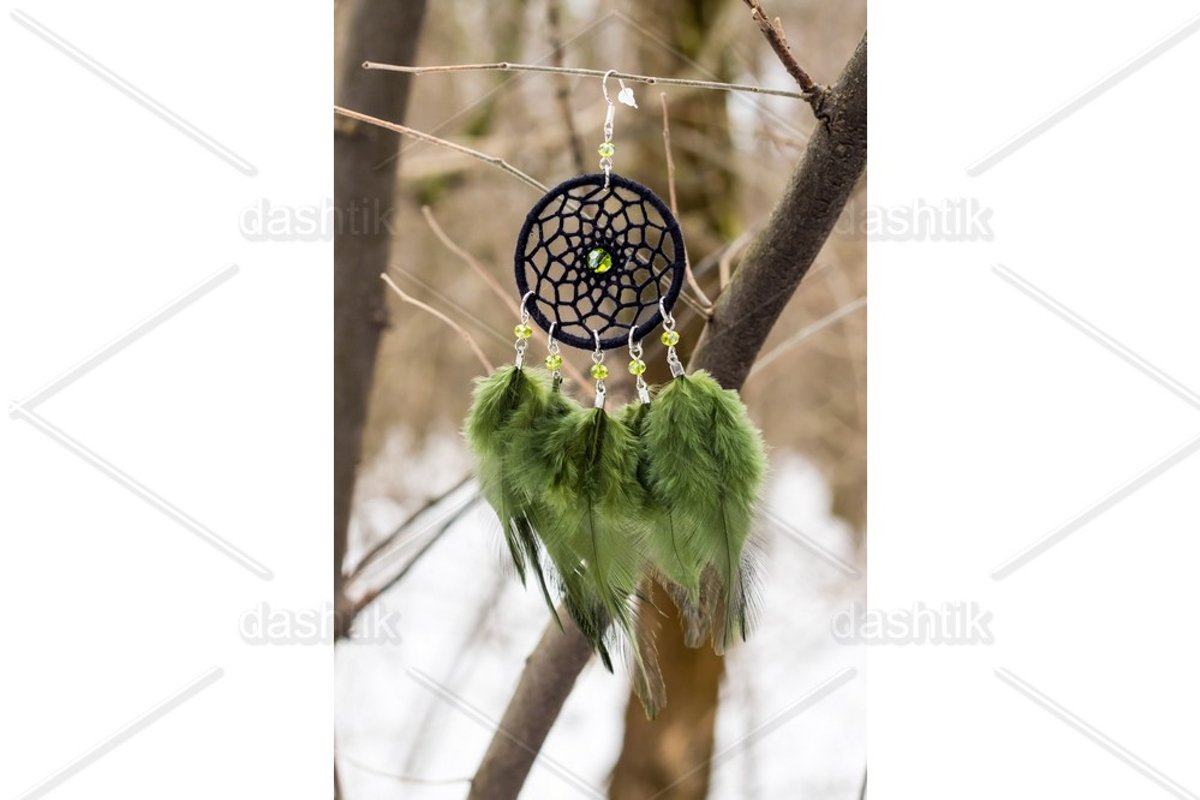earrings of Dream catcher with feathers threads and beads example image 1