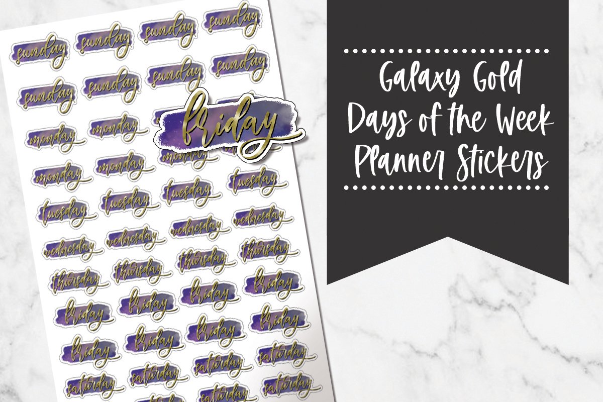 Galaxy Gold Watercolor Days Of The Week Planner Stickers example image 1